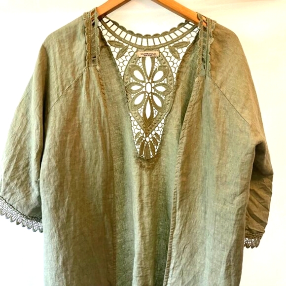 Valentina Naldi Made in Italy 100% Linen Cardigan Shawl Sage Green Medium - Picture 3 of 9